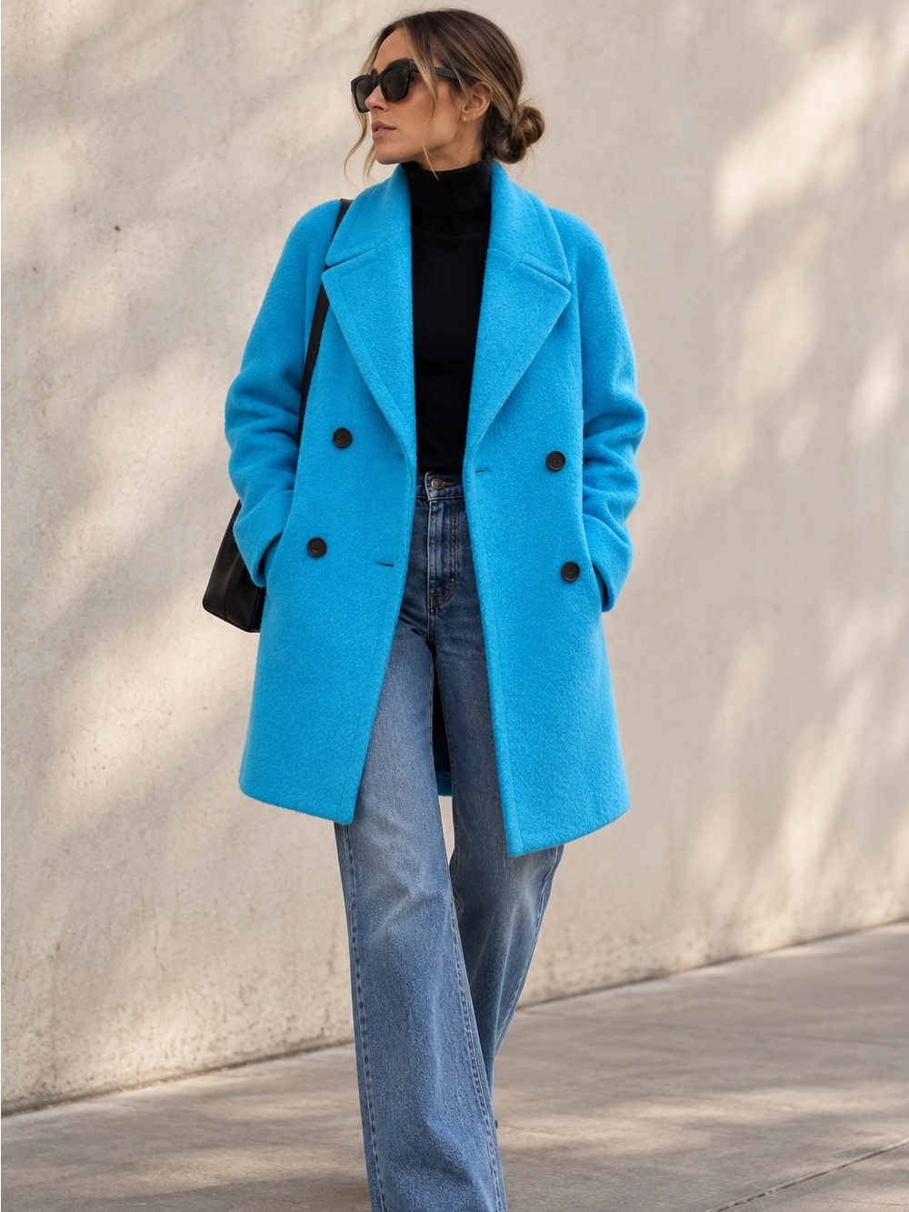 Zara Bright Blue Double-Breasted Pea Coat